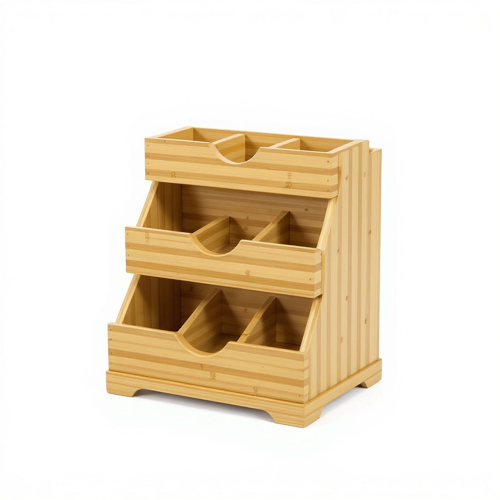 Bamboo Tiered Spice Organizer – 12 x 6 x 3 inches, Natural Finish, Minimalist