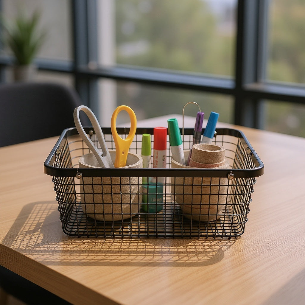 Metal Mesh Drawer Basket – 12 x 14 x 4 in, Black, Modern
