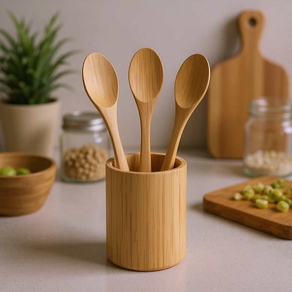 Bamboo Wooden Spoon Set – Splinter-Resistant, 12-inch, Natural